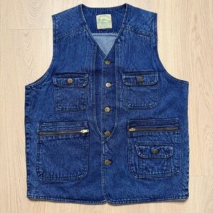 Vintage Bermuda Railway Co. Denim Utility Hunting Work Vest Mens Large Blue 90s